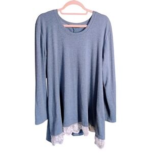 Sanifer Blue Lace Trim Long Sleeve Tunic Top Womens‎ XXL 18/20 Cotton Blend Knit